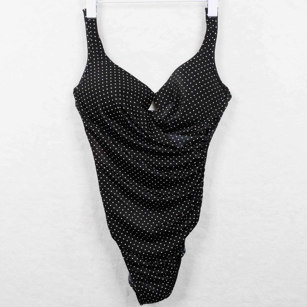 MIRACLESUIT Must Have Escape One Piece Polka Dot Underwire Swimsuit Black Sz 12